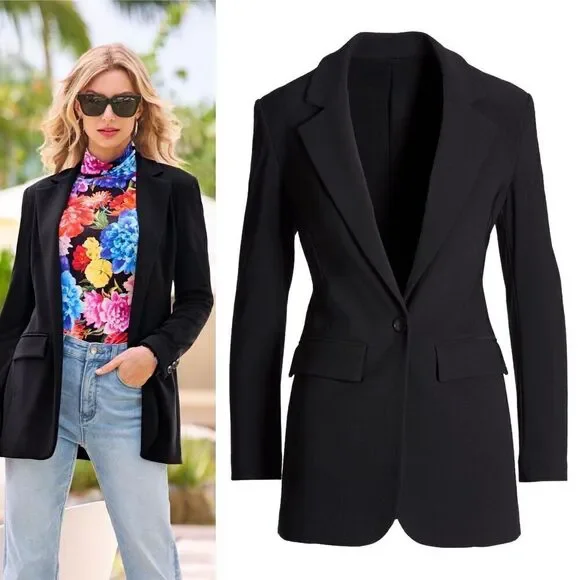 Boston Proper Women's Size 18 Jet Black Beyond Travel Classic Boyfriend Blazer - Picture 4 of 14